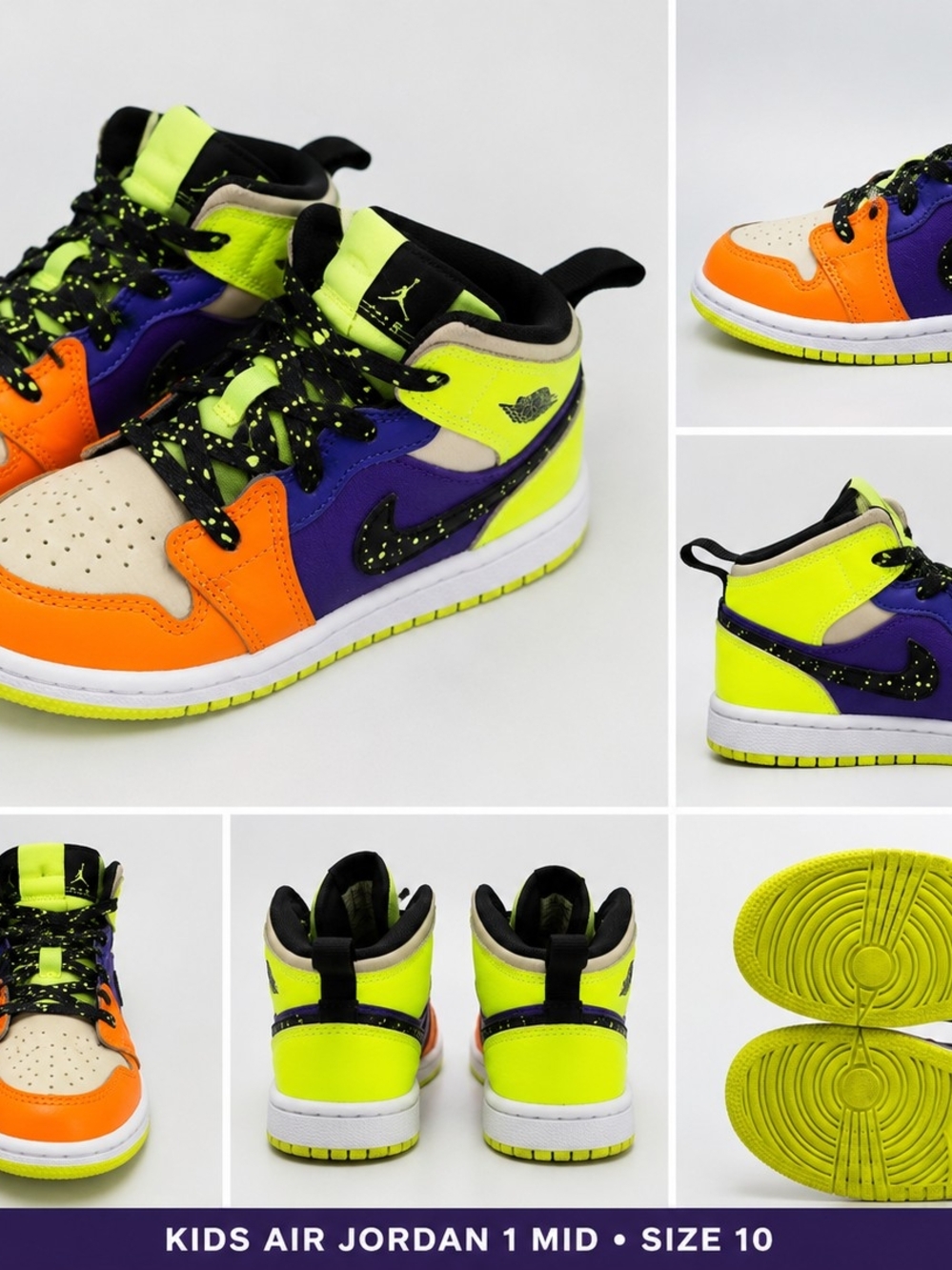 Jordan Kids Air Jordan 1 Mid - Neon Yellow, Orange & Purple